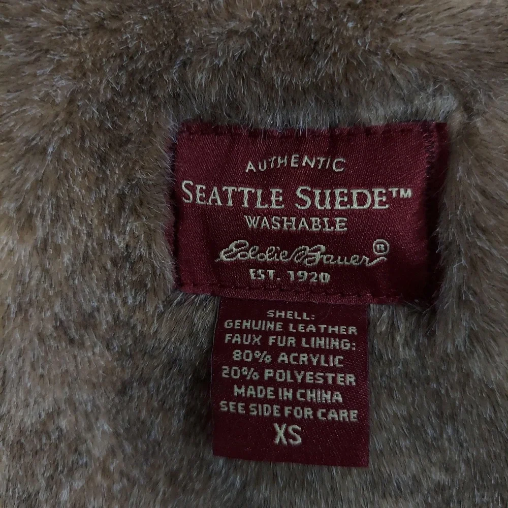 Eddie‎ Bauer Vest Womens XS Brown Seattle Suede Faux Fur Lined Genuine Leather